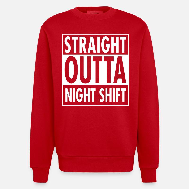 Straight Outta Night Shift - Heavyweight Oversized Organic Crew Neck Made in EU - red