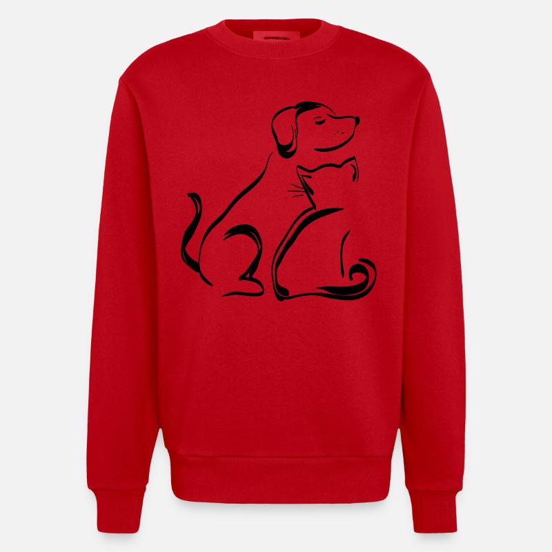 Hund & Katze Umrisse Schwarz - Heavyweight Oversized Organic Crew Neck Made in EU - Rot