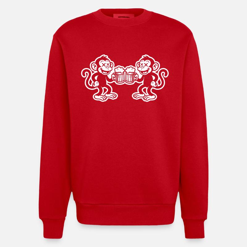 Monkey Beer Cheers - Sweat bio épais oversize fabriqué en UE - rouge
