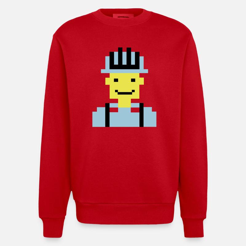 Ouvrier du bâtiment Pixel 01 - Sweat bio épais oversize fabriqué en UE - rouge
