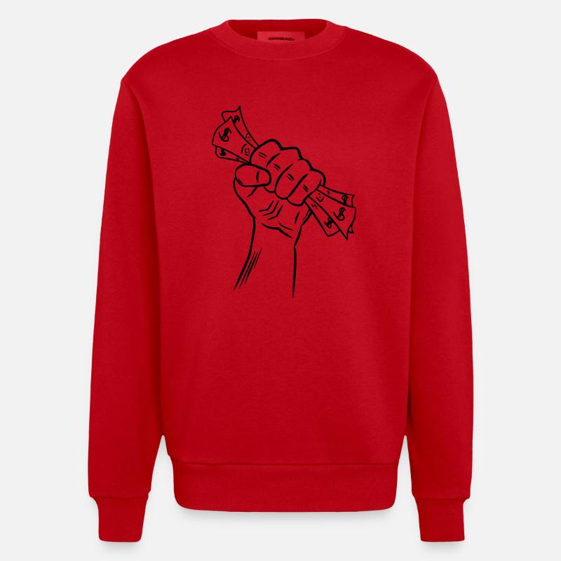 La main avec de l'argent - Sweat bio épais oversize fabriqué en UE - rouge