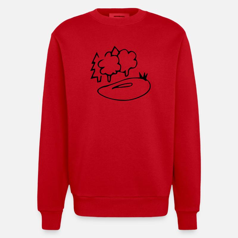 Waldsee,Wald,Teich,Landschaft,Reflexion,Fluss,Baum - Heavyweight Oversized Organic Crew Neck Made in EU - Rot