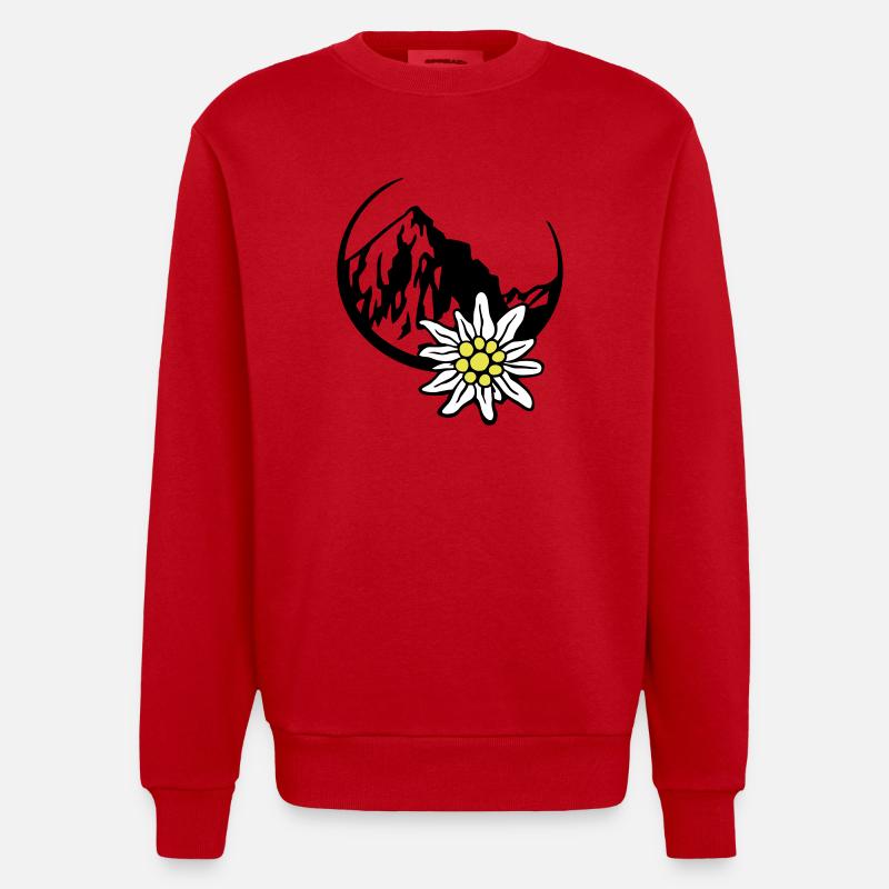bergpanorama_mit_edelweiss_3c - Heavyweight Oversized Organic Crew Neck Made in EU - Rot
