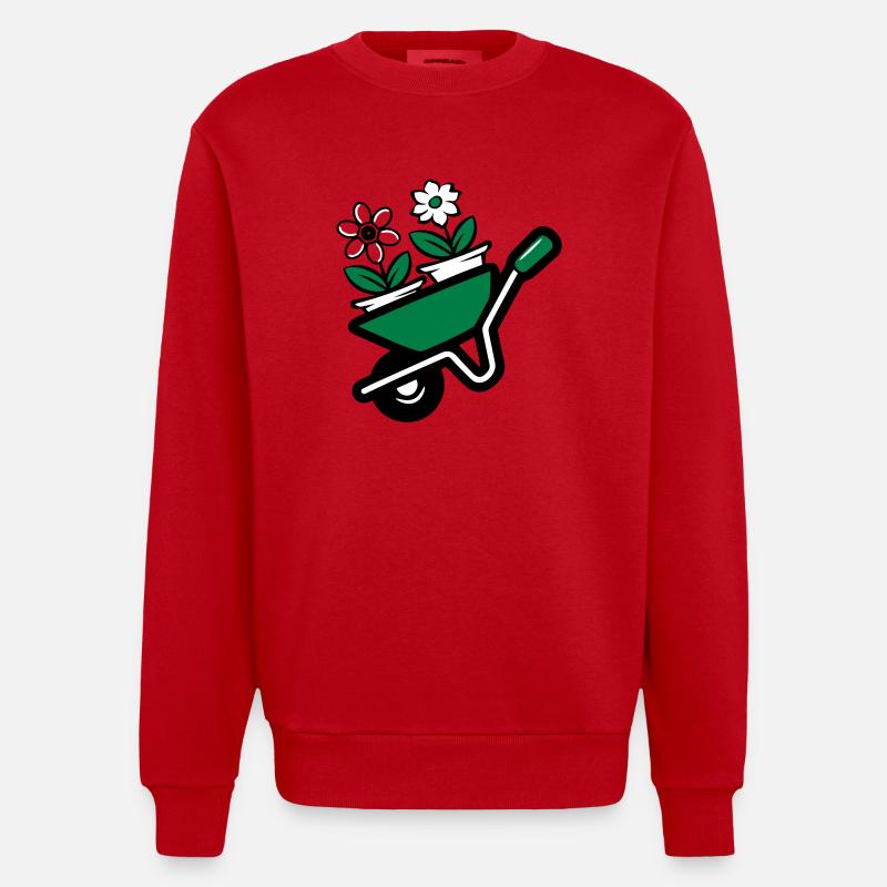 Fleurs Jardin brouette - Sweat bio épais oversize fabriqué en UE - rouge