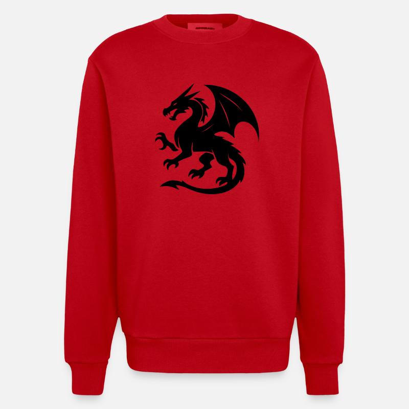 Drache (schwarz) - Heavyweight Oversized Organic Crew Neck Made in EU - Rot