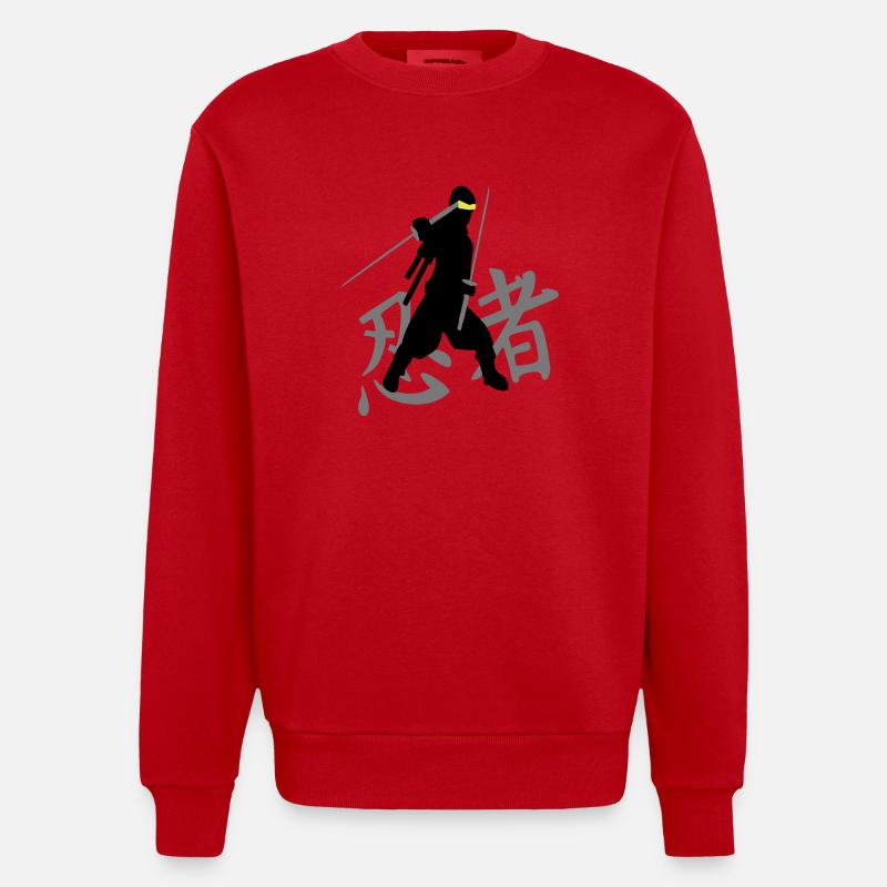 ninja kanji (A, 3c) - Sweat bio épais oversize fabriqué en UE - rouge