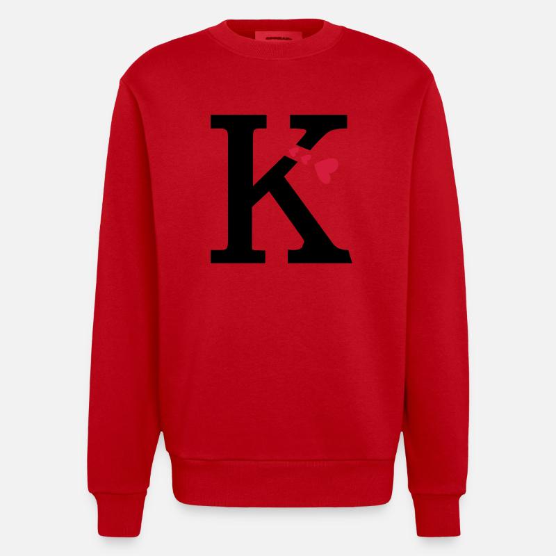 Großbuchstabe K mit Herzen - Heavyweight Oversized Organic Crew Neck Made in EU - Rot