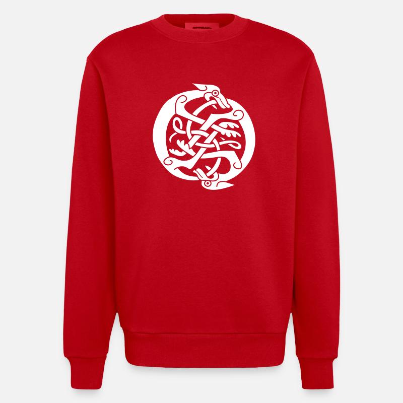 Animaux de design celtique - Sweat bio épais oversize fabriqué en UE - rouge