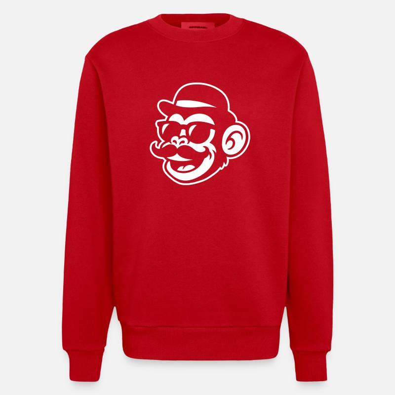 Monkey Mustache Funny - Heavyweight Oversized Organic Crew Neck Made in EU - red