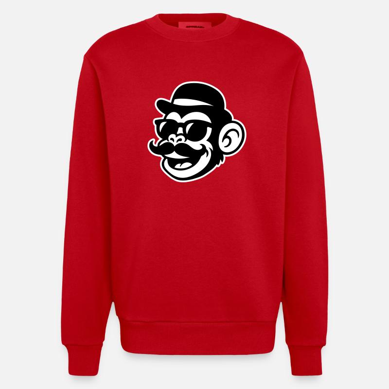 Monkey Sir Mustache - Heavyweight Oversized Organic Crew Neck Made in EU - red