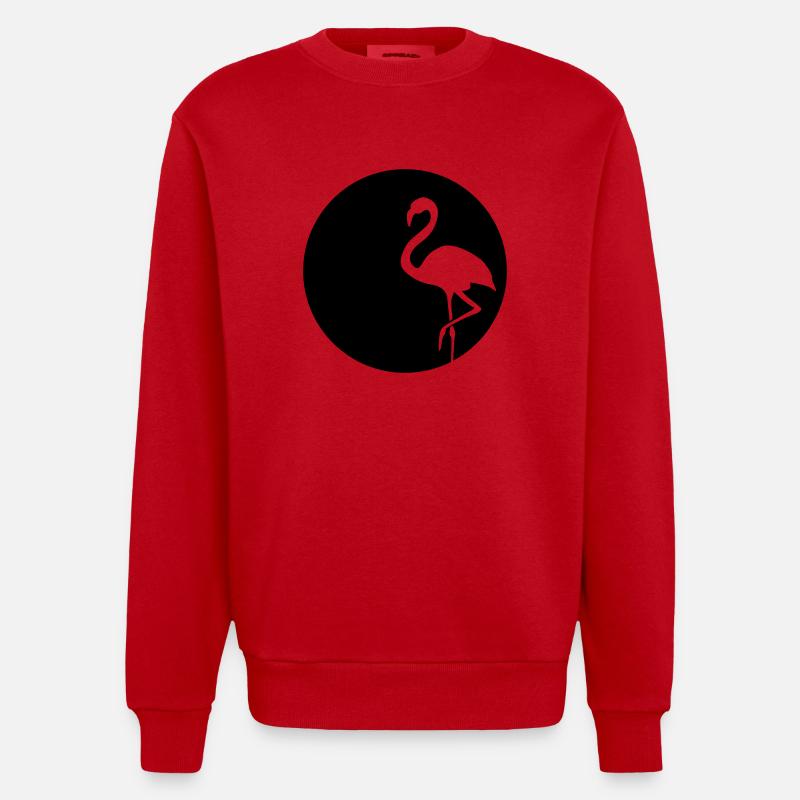 Flamingo Silhouette Moon - Heavyweight Oversized Organic Crew Neck Made in EU - red