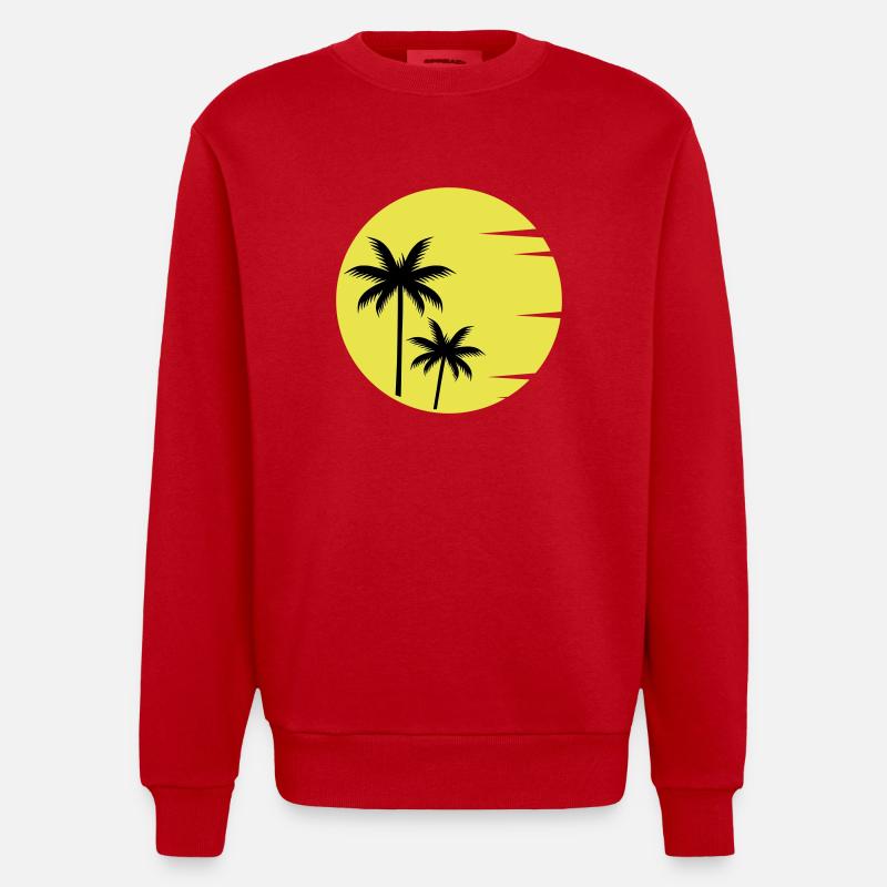 Sunset Palmen - Heavyweight Oversized Organic Crew Neck Made in EU - Rot