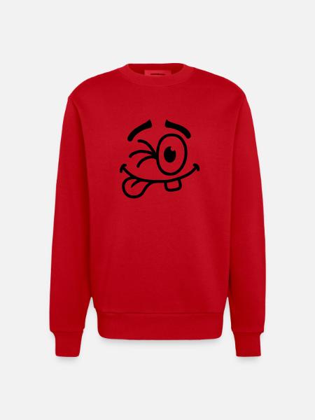 Cool Smiley Face - Heavyweight Oversized Organic Crew Neck Made in EU - red