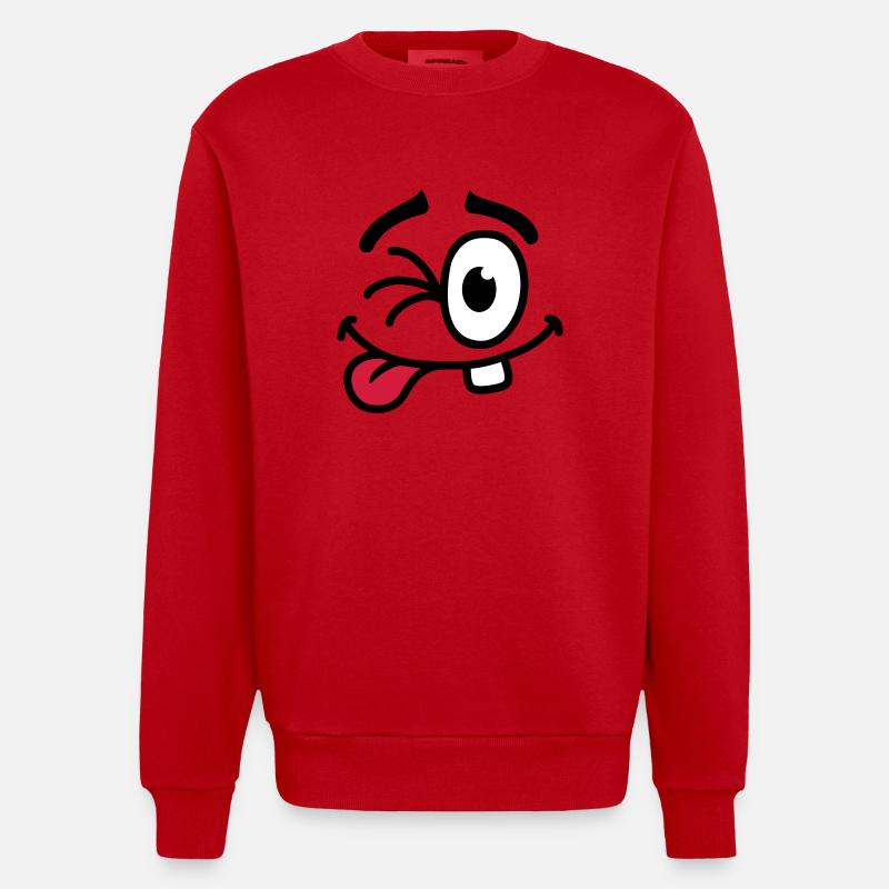 Cool Smiley Face - Heavyweight Oversized Organic Crew Neck Made in EU - Rot