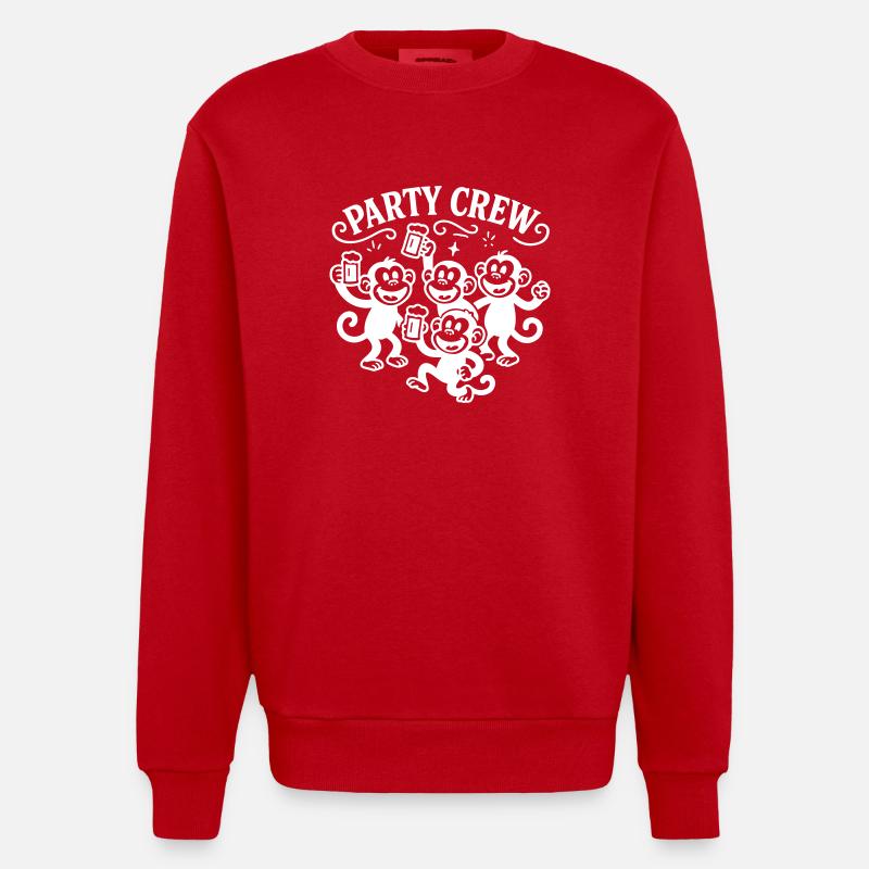 Party Crew Monkey Beer - Heavyweight Oversized Organic Crew Neck Made in EU - red