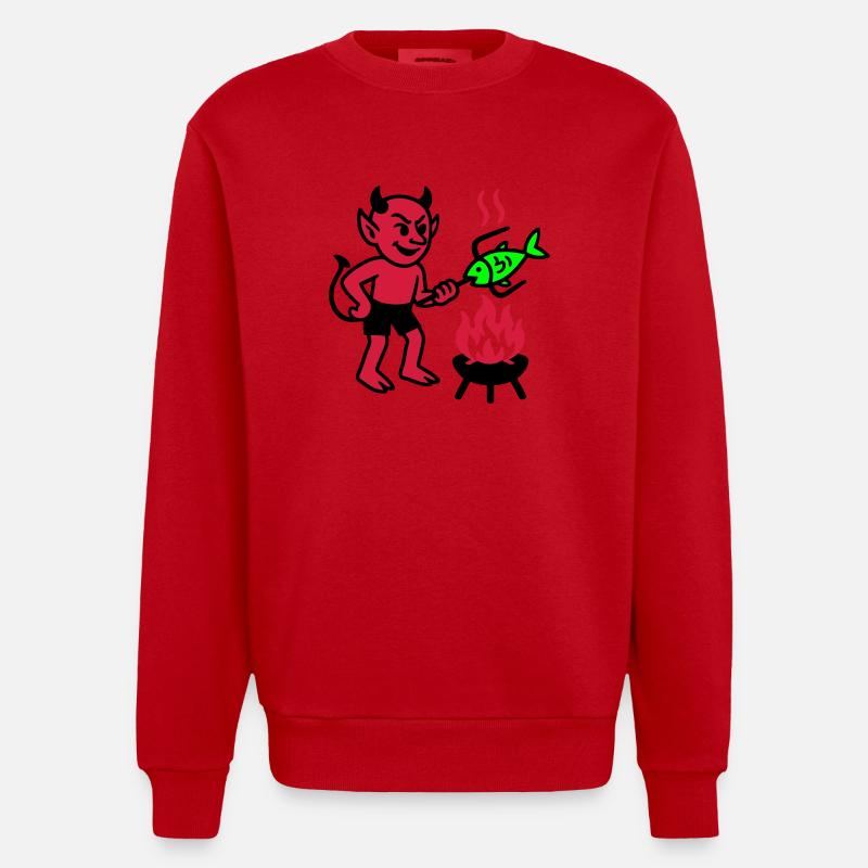 Diable avec poisson - Sweat bio épais oversize fabriqué en UE - rouge