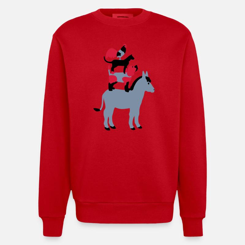 Chien, chat, coq, âne - Sweat bio épais oversize fabriqué en UE - rouge