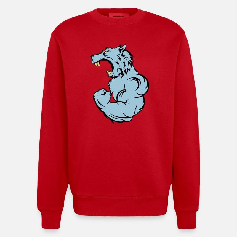 wolf_beast_2 - Sweat bio épais oversize fabriqué en UE - rouge