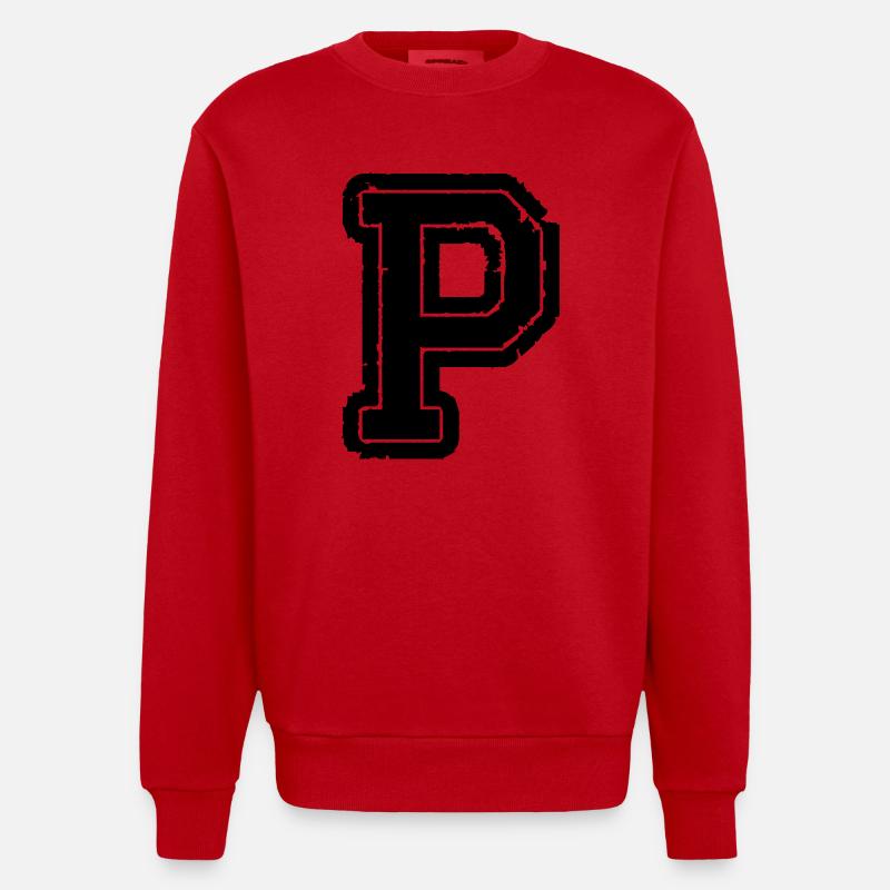 buchstabe P - Heavyweight Oversized Organic Crew Neck Made in EU - Rot