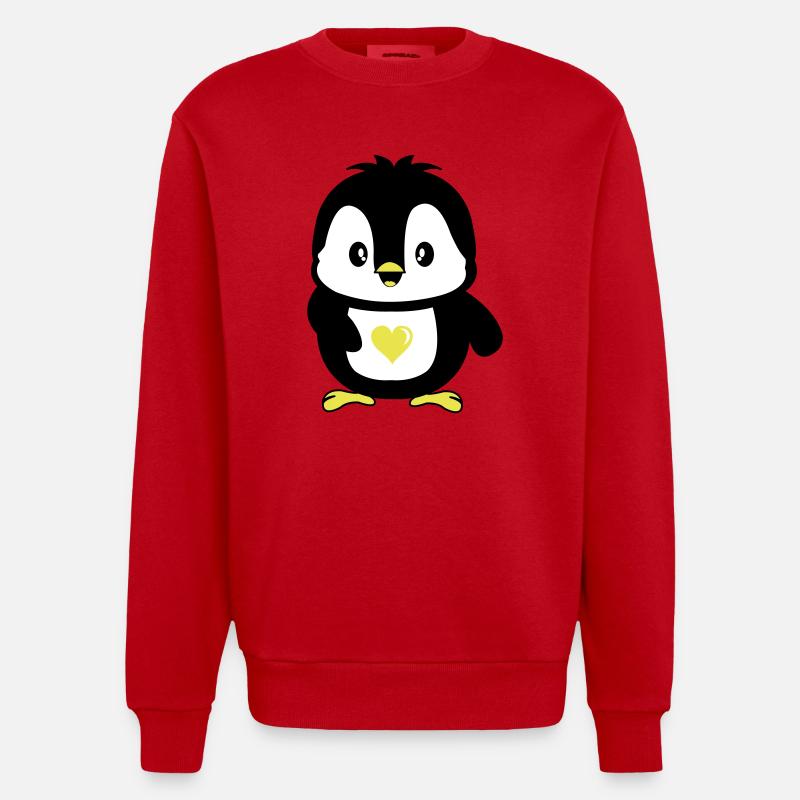 Pingouin mignon - Sweat bio épais oversize fabriqué en UE - rouge