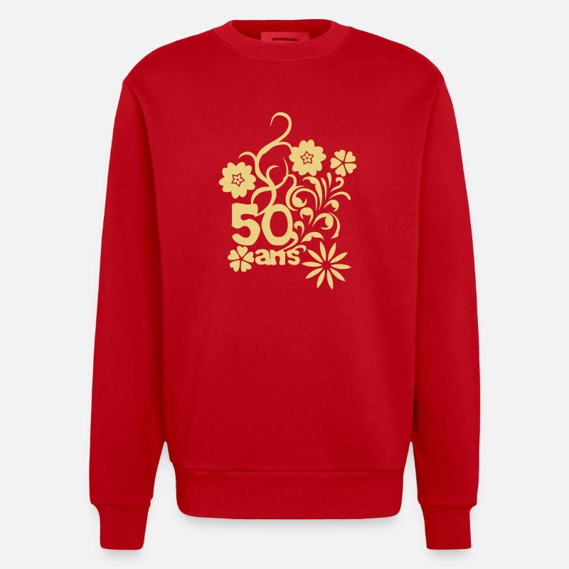 50 ans fleur anniversaire - Sweat bio épais oversize fabriqué en UE - rouge