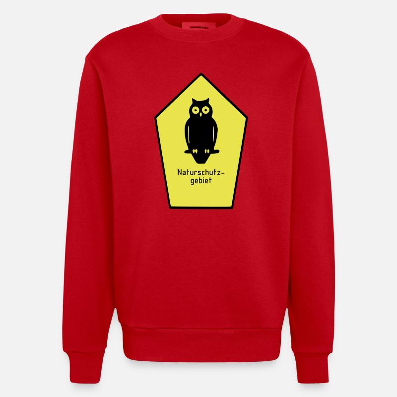 Schild Naturschutzgebiet / Eule - Heavyweight Oversized Organic Crew Neck Made in EU - Rot