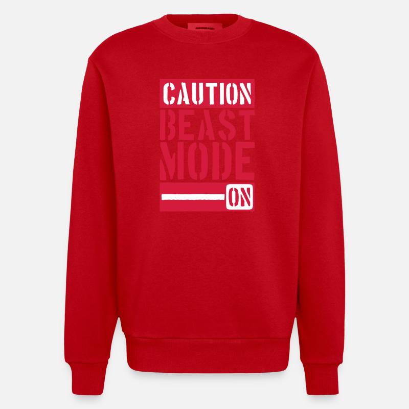 Caution Beast Mode On - Heavyweight Oversized Organic Crew Neck Made in EU - red