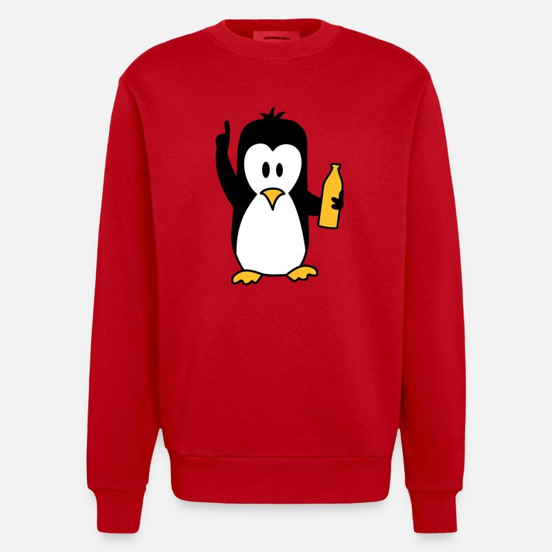 Drunk drinking beer party Penguin - Heavyweight Oversized Organic Crew Neck Made in EU - red