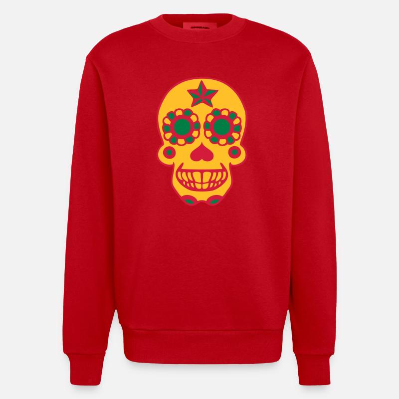 Mexican skull Calavera skull dead - Heavyweight Oversized Organic Crew Neck Made in EU - red