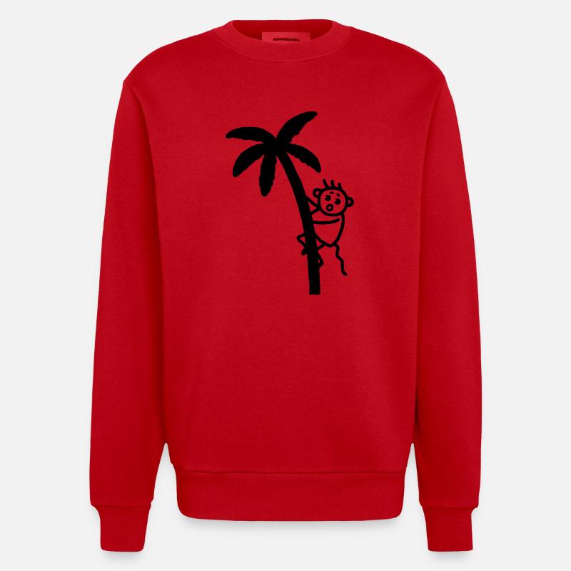 Monkey climbs on palm - Heavyweight Oversized Organic Crew Neck Made in EU - red