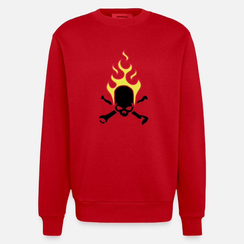 fire_skull_bones_b_3c - Sweat bio épais oversize fabriqué en UE - rouge