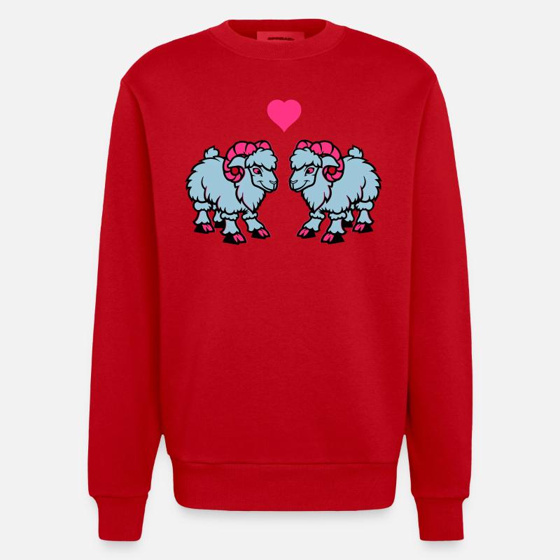 Mouton Bande Dessinée Bélier Amour - Sweat bio épais oversize fabriqué en UE - rouge