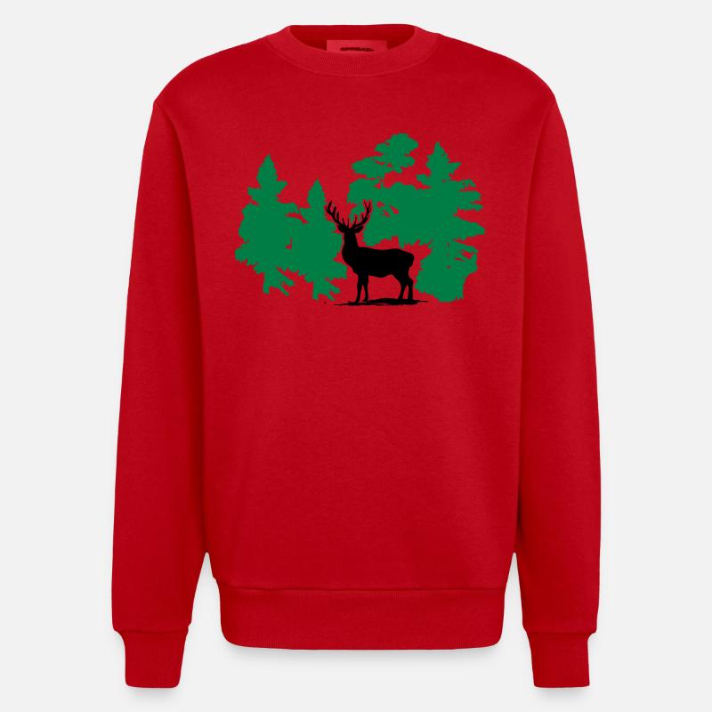 Hirsch - Deer - Heavyweight Oversized Organic Crew Neck Made in EU - Rot