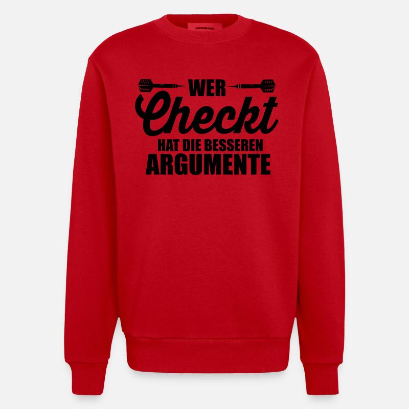 Darts Wer checkt hat Argumente - Heavyweight Oversized Organic Crew Neck Made in EU - Rot