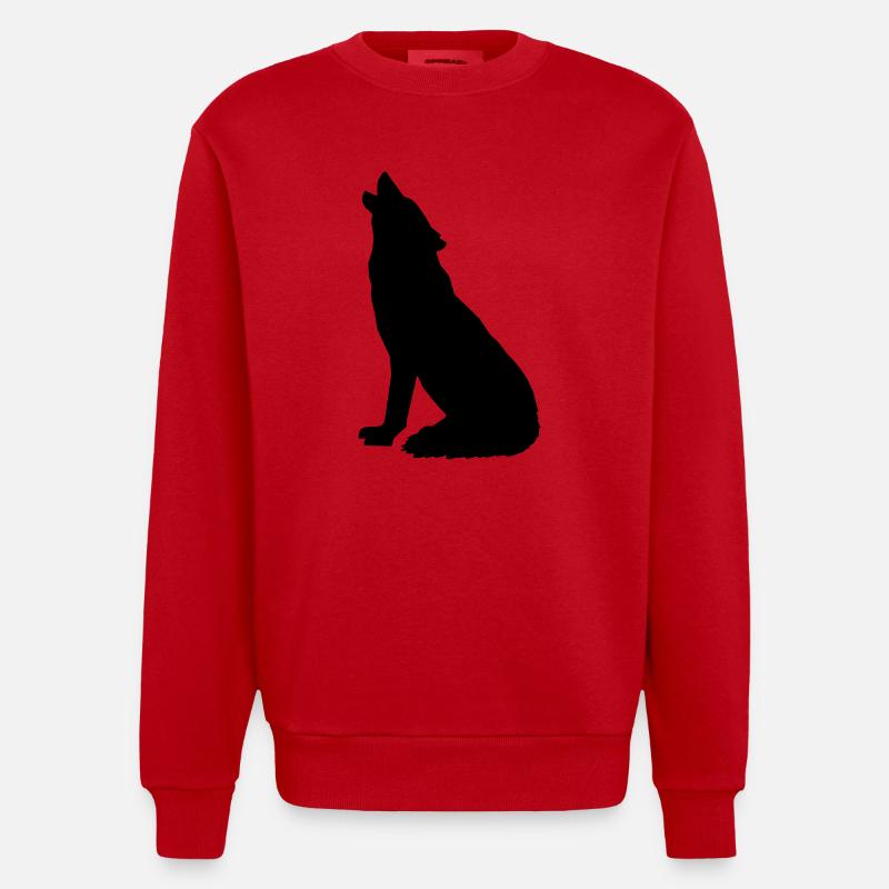Heulender Wolf sitzend - Heavyweight Oversized Organic Crew Neck Made in EU - Rot
