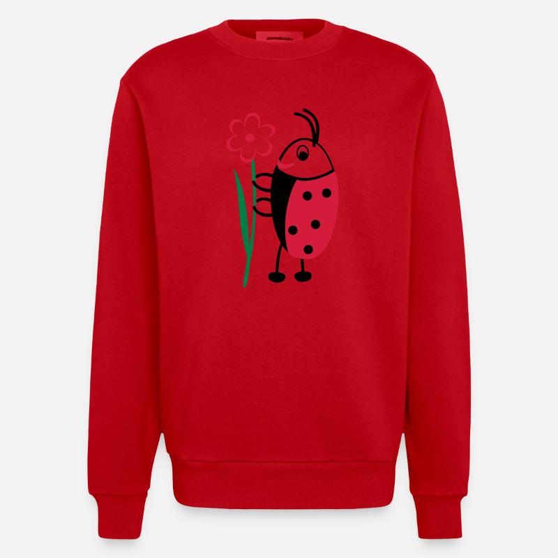 Ladybug with Flower - Heavyweight Oversized Organic Crew Neck Made in EU - red