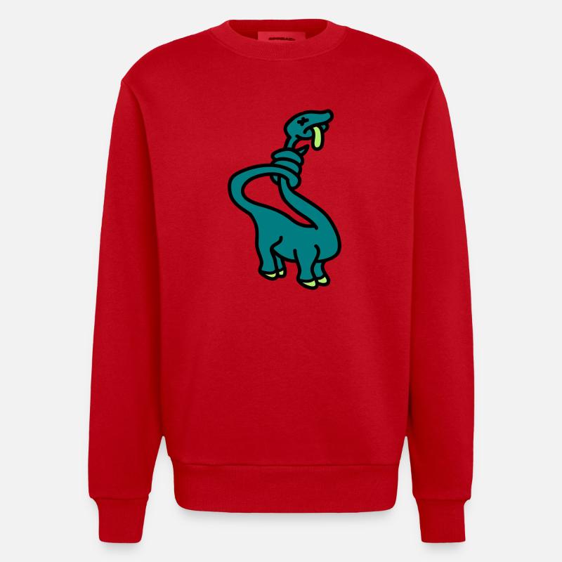 stranglesaurus_dino_3c - Sweat bio épais oversize fabriqué en UE - rouge