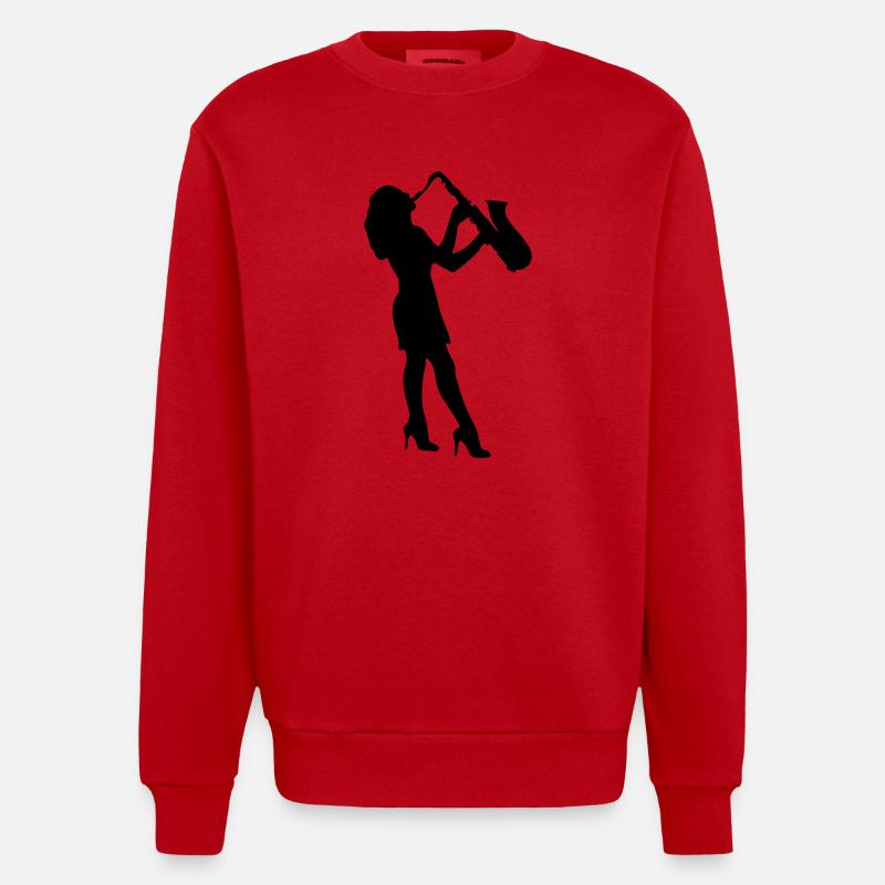 Joueuse de saxophone féminin - Sweat bio épais oversize fabriqué en UE - rouge