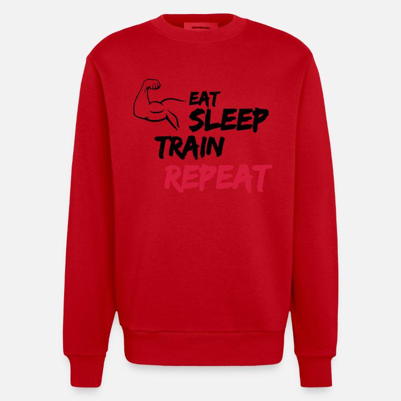 Manger Dormir Train Répéter - Sweat bio épais oversize fabriqué en UE - rouge