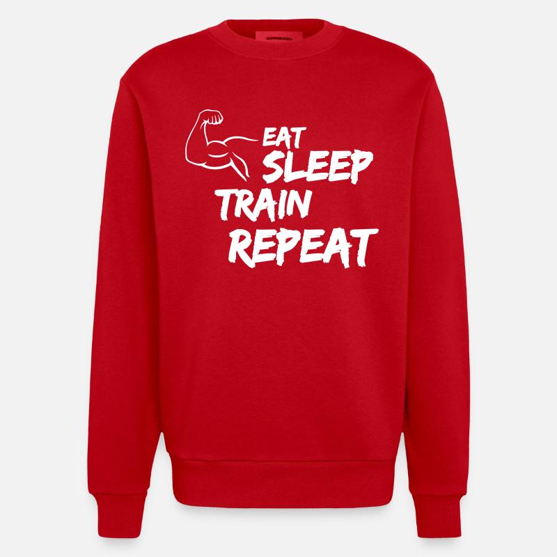 Manger Dormir Train Répéter - Sweat bio épais oversize fabriqué en UE - rouge