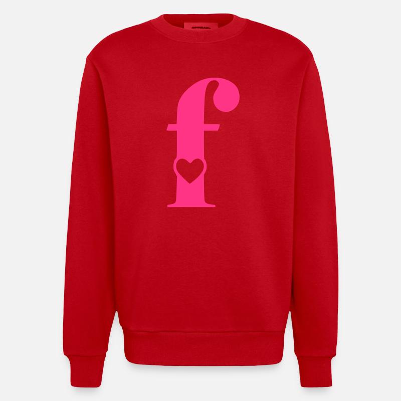 Buchstabe f Anfangsbuchstabe mit Herz - Heavyweight Oversized Organic Crew Neck Made in EU - Rot