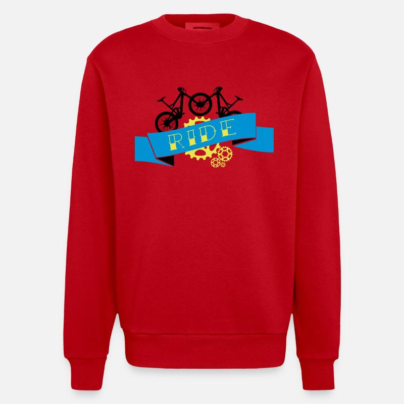 Mountain Biking - Downhill Ride Compilation - Heavyweight Oversized Organic Crew Neck Made in EU - red