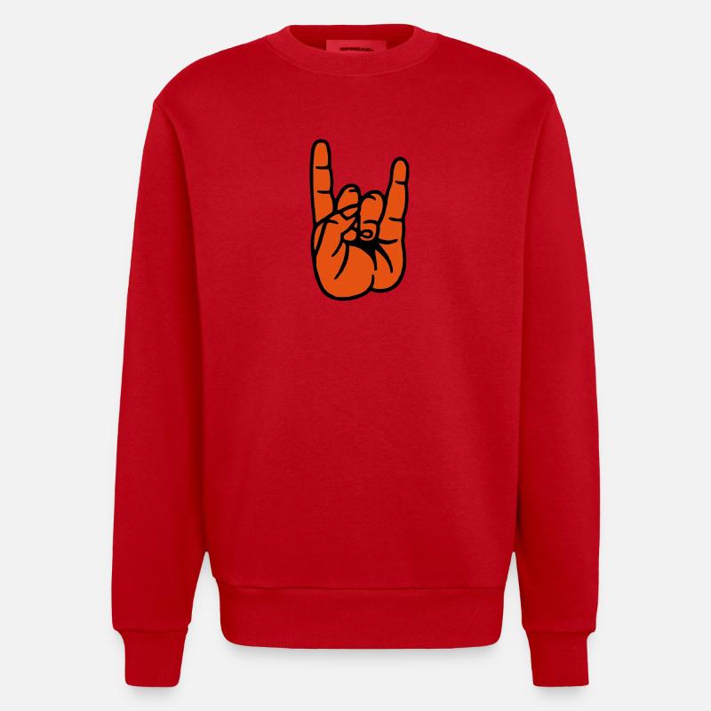 Devil Rock hand - Heavyweight Oversized Organic Crew Neck Made in EU - red