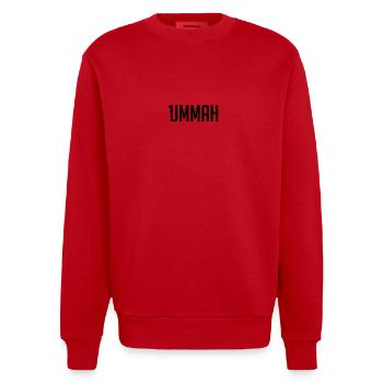 1ummah BLK - Heavyweight Oversized Organic Crew Neck Made in EU - red - Front - AI Model Female 172 light (172cm) & AI Model Male 178 light (178cm)