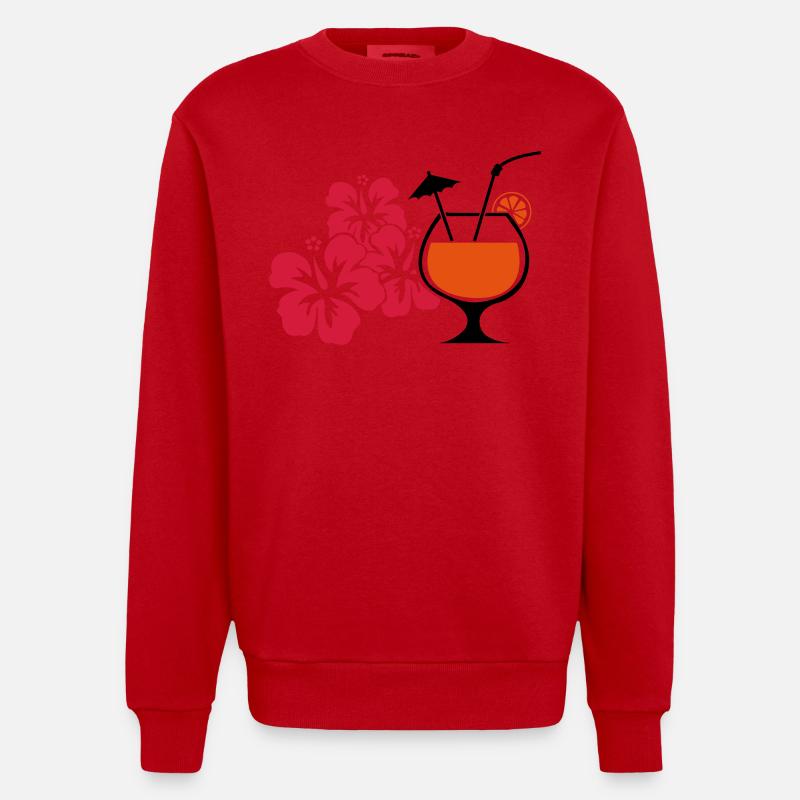 Hawaii Hibiscus Cocktail Drink - Heavyweight Oversized Organic Crew Neck Made in EU - red