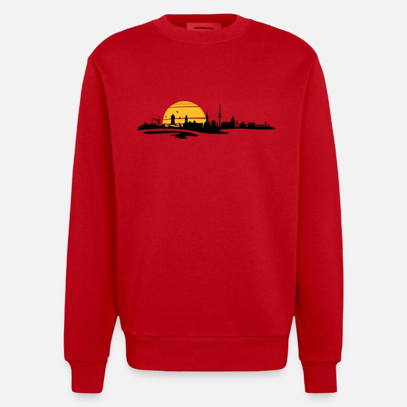 Skyline - Küste Cuxhaven - Heavyweight Oversized Organic Crew Neck Made in EU - Rot