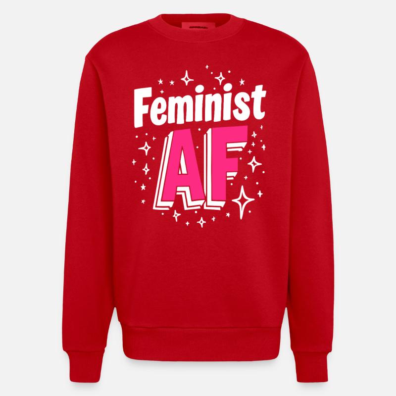 Féministe AF Déclaration Dicton - Sweat bio épais oversize fabriqué en UE - rouge