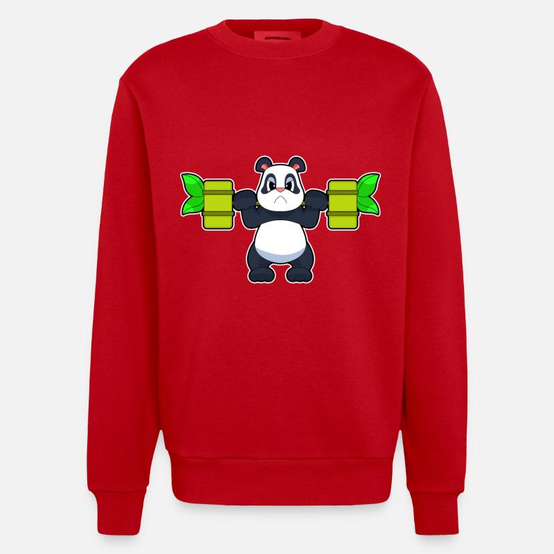 Panda Bodybuilder Haltère Musculation - Sweat bio épais oversize fabriqué en UE - rouge