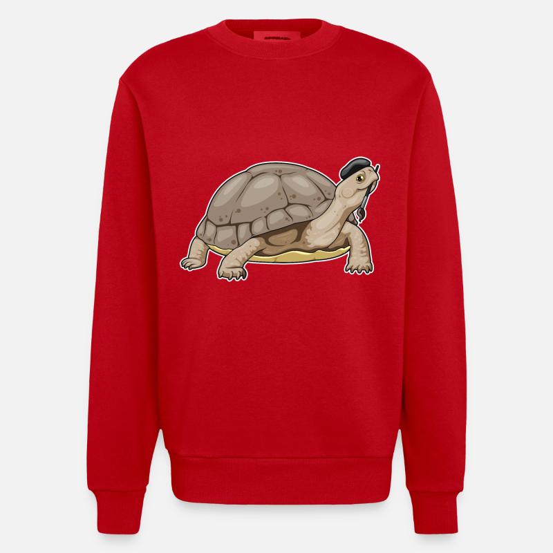 Turtle Painter Brush - Heavyweight Oversized Organic Crew Neck Made in EU - red