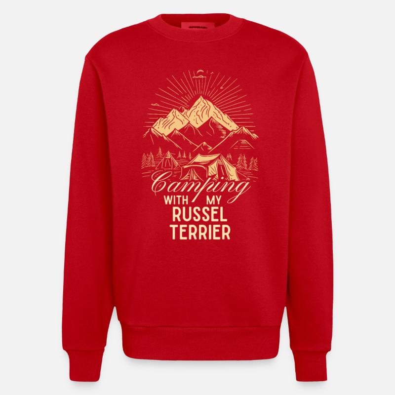 Russel Terrier Camping - Heavyweight Oversized Organic Crew Neck Made in EU - red